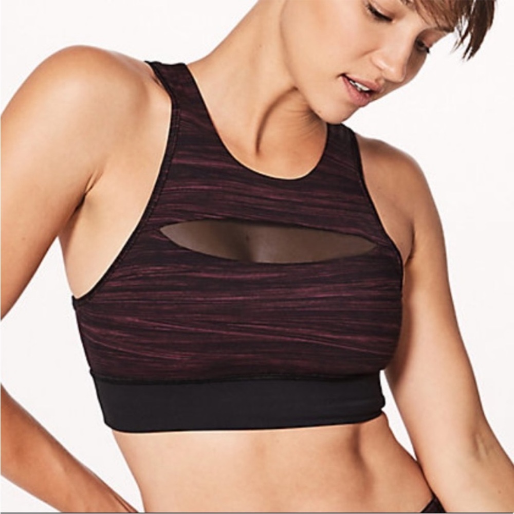 NWOT! Lululemon Run The Day Bra - Maroon/Black Mesh, Size 6